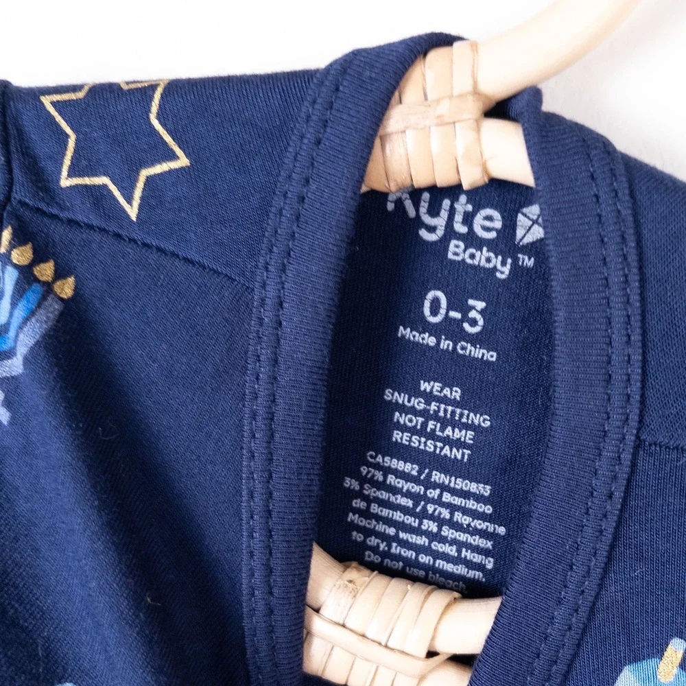 Kyte Baby Romper Kids 0-3M Navy Blue‎ Hanukkah Menorah Dreidel Zippy Sleeper